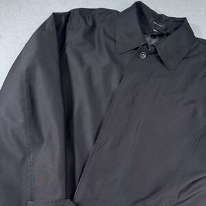 DKNY Car Coat Mens Size 40 Black Hidden Button Jacket  Long Pinstripe Lining